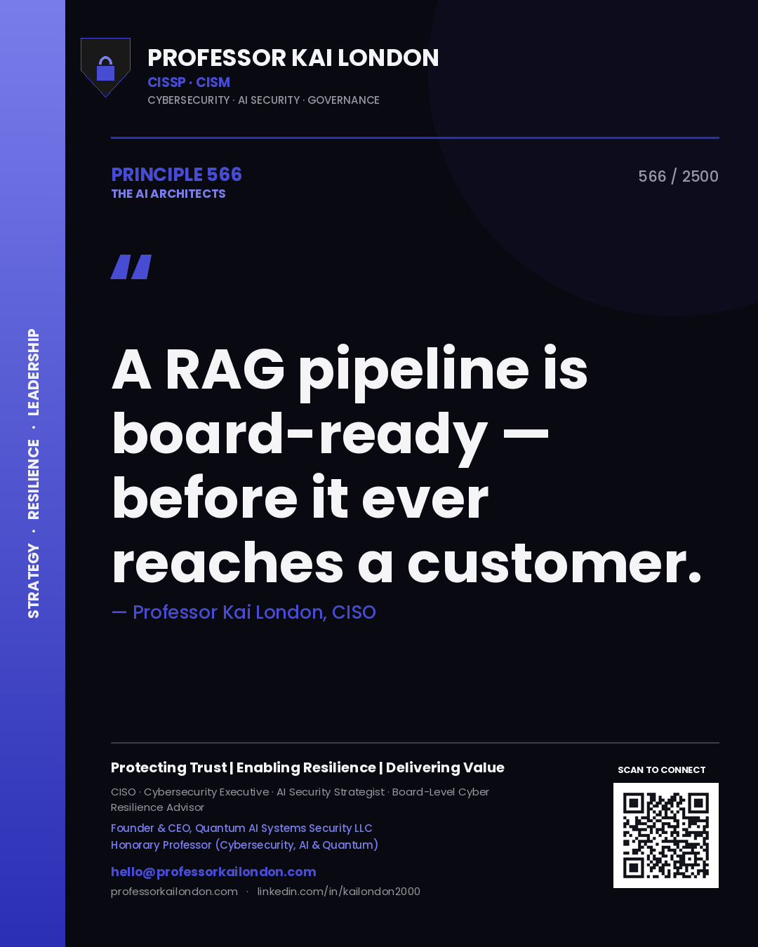 Professor Kai London principle 566: A RAG pipeline is board-ready — before it ever reaches a customer.