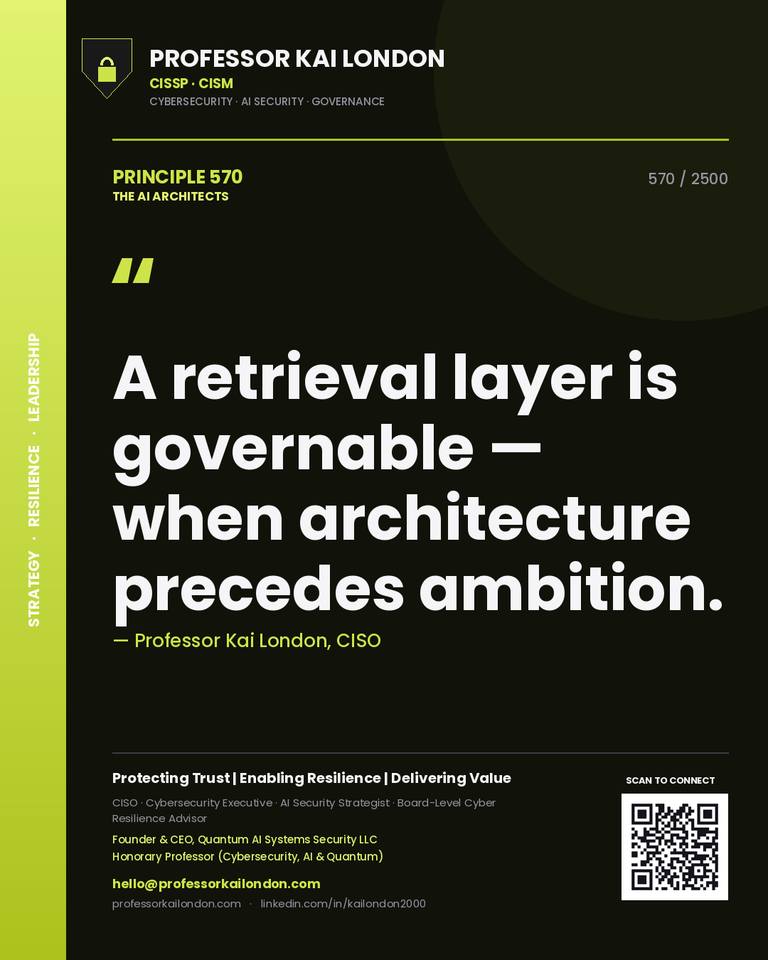 Professor Kai London principle 570: A retrieval layer is governable — when architecture precedes ambition.