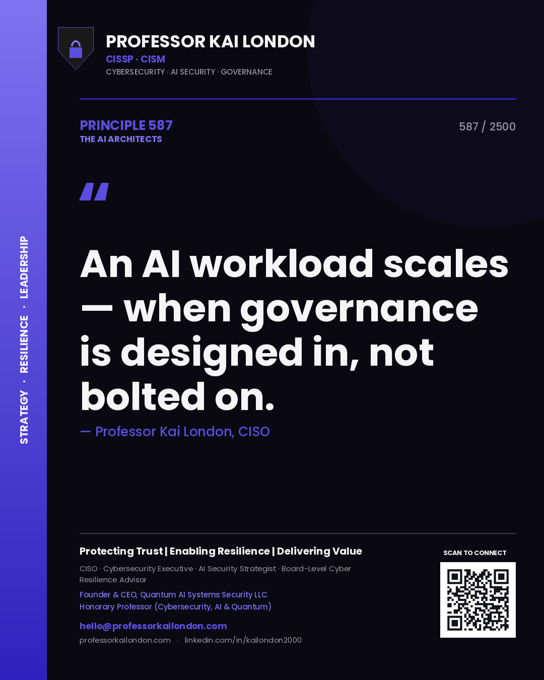 Professor Kai London principle 587: An AI workload scales — when governance is designed in, not bolted on.