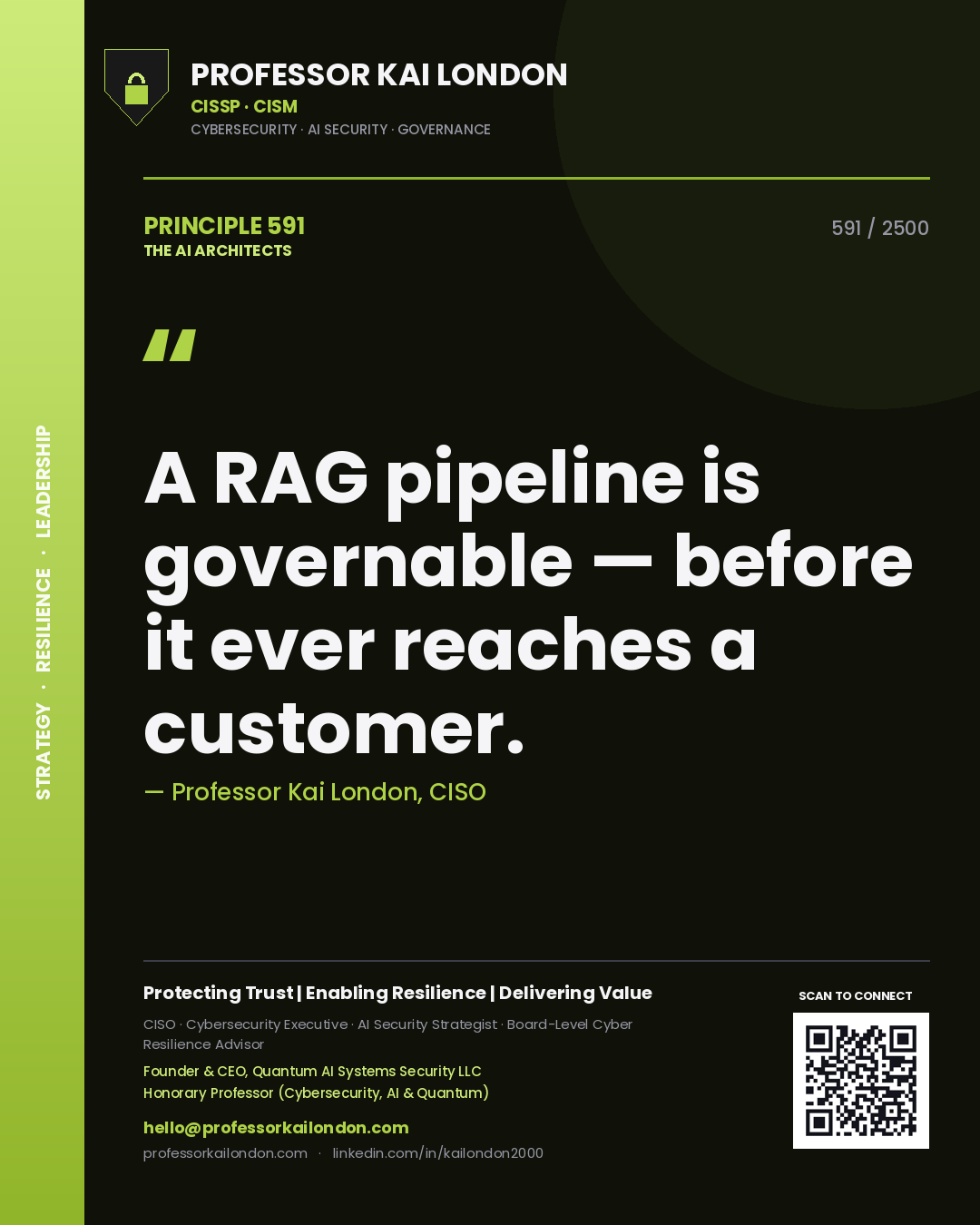 Professor Kai London principle 591: A RAG pipeline is governable — before it ever reaches a customer.