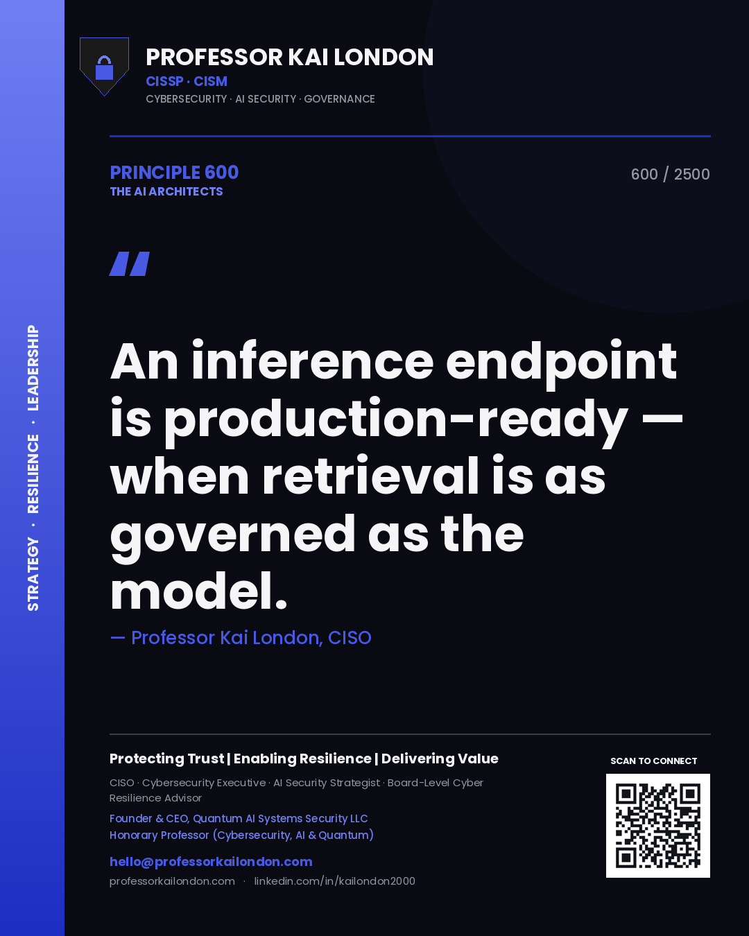 Professor Kai London principle 600: An inference endpoint is production-ready — when retrieval is as governed as the model.