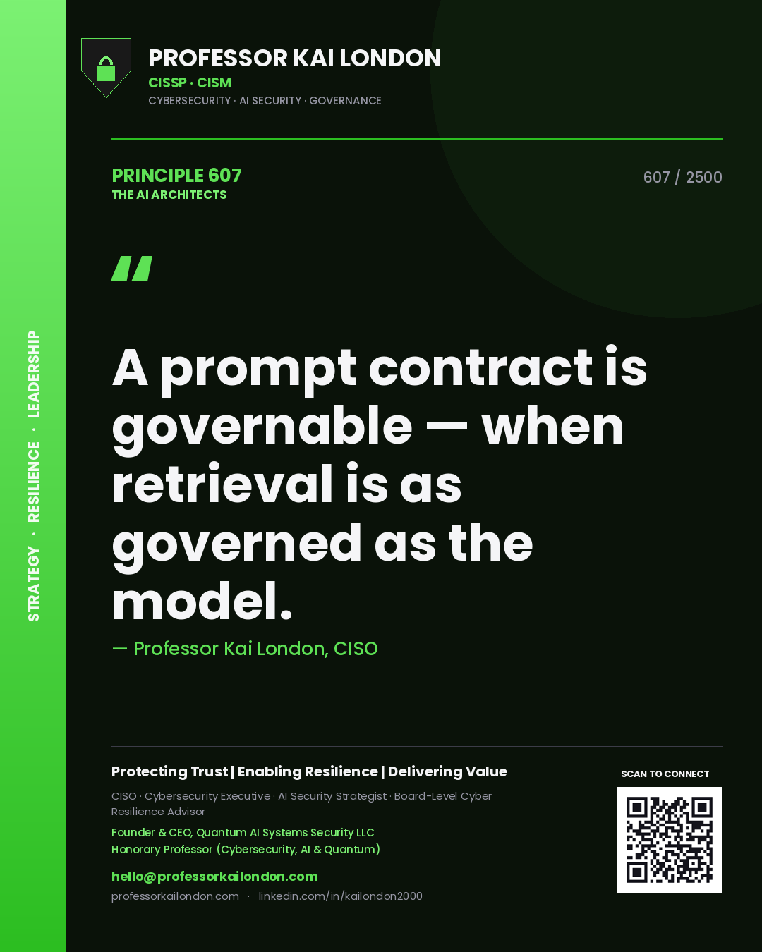 Professor Kai London principle 607: A prompt contract is governable — when retrieval is as governed as the model.