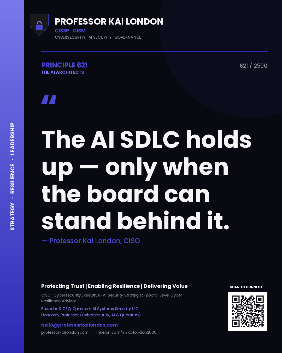 Professor Kai London principle 621: The AI SDLC holds up — only when the board can stand behind it.