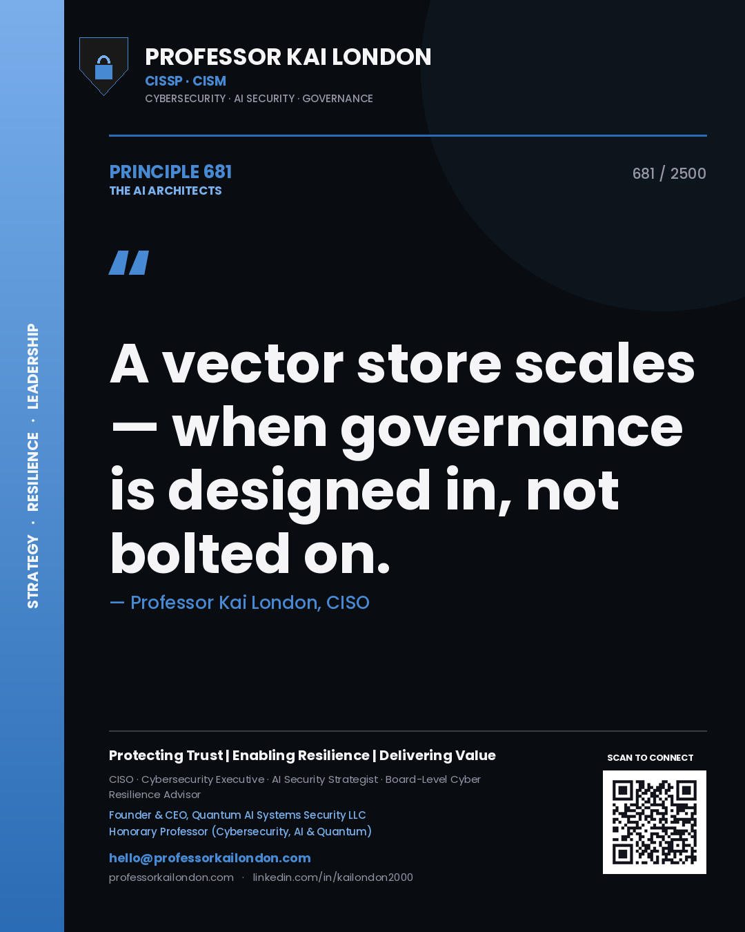 Professor Kai London principle 681: A vector store scales — when governance is designed in, not bolted on.