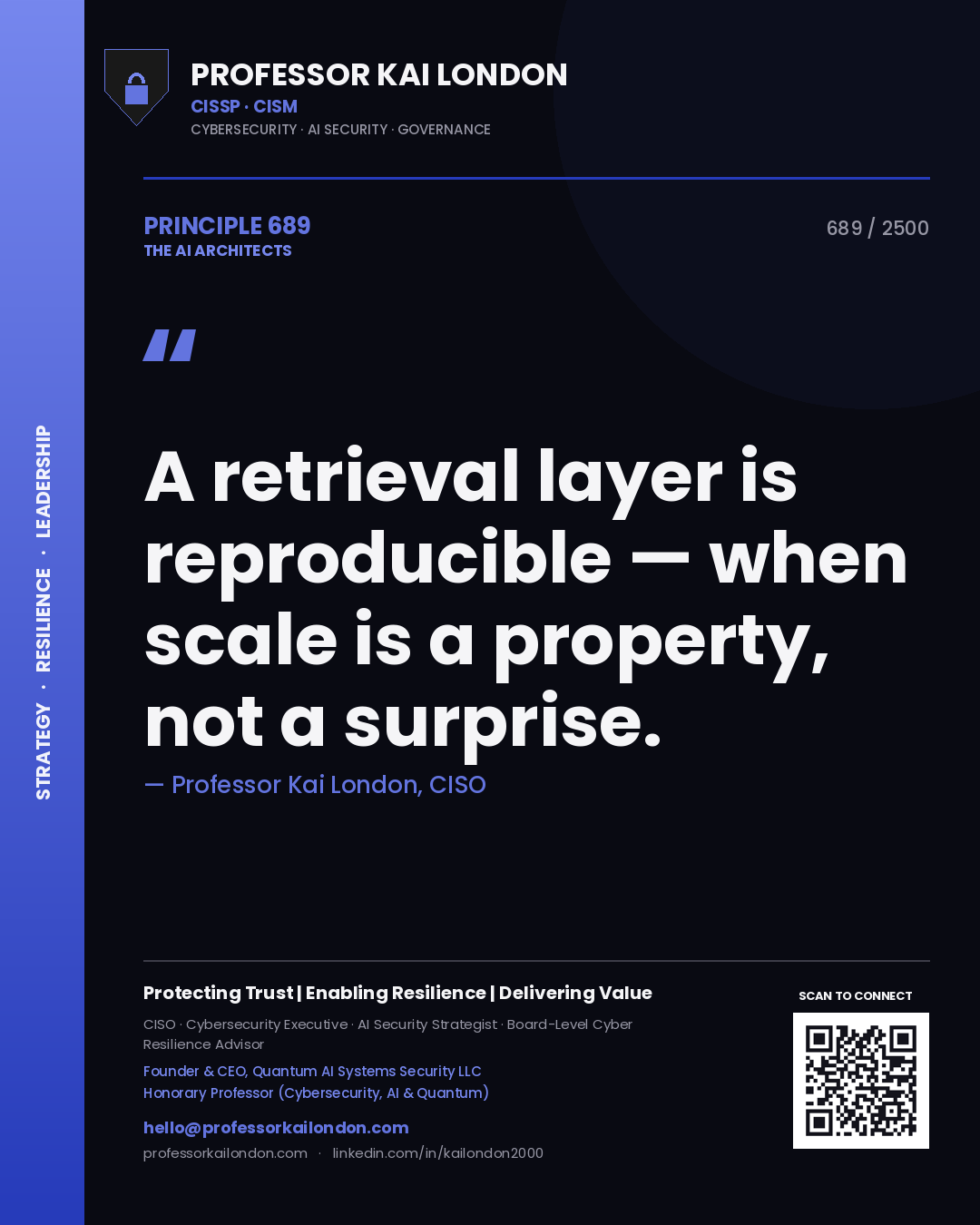 Professor Kai London principle 689: A retrieval layer is reproducible — when scale is a property, not a surprise.