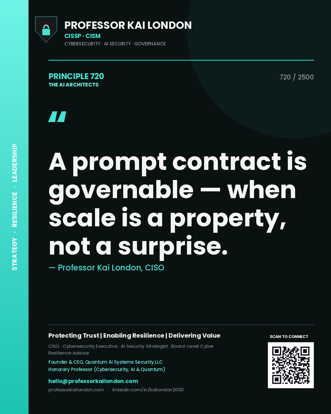 Professor Kai London principle 720: A prompt contract is governable — when scale is a property, not a surprise.