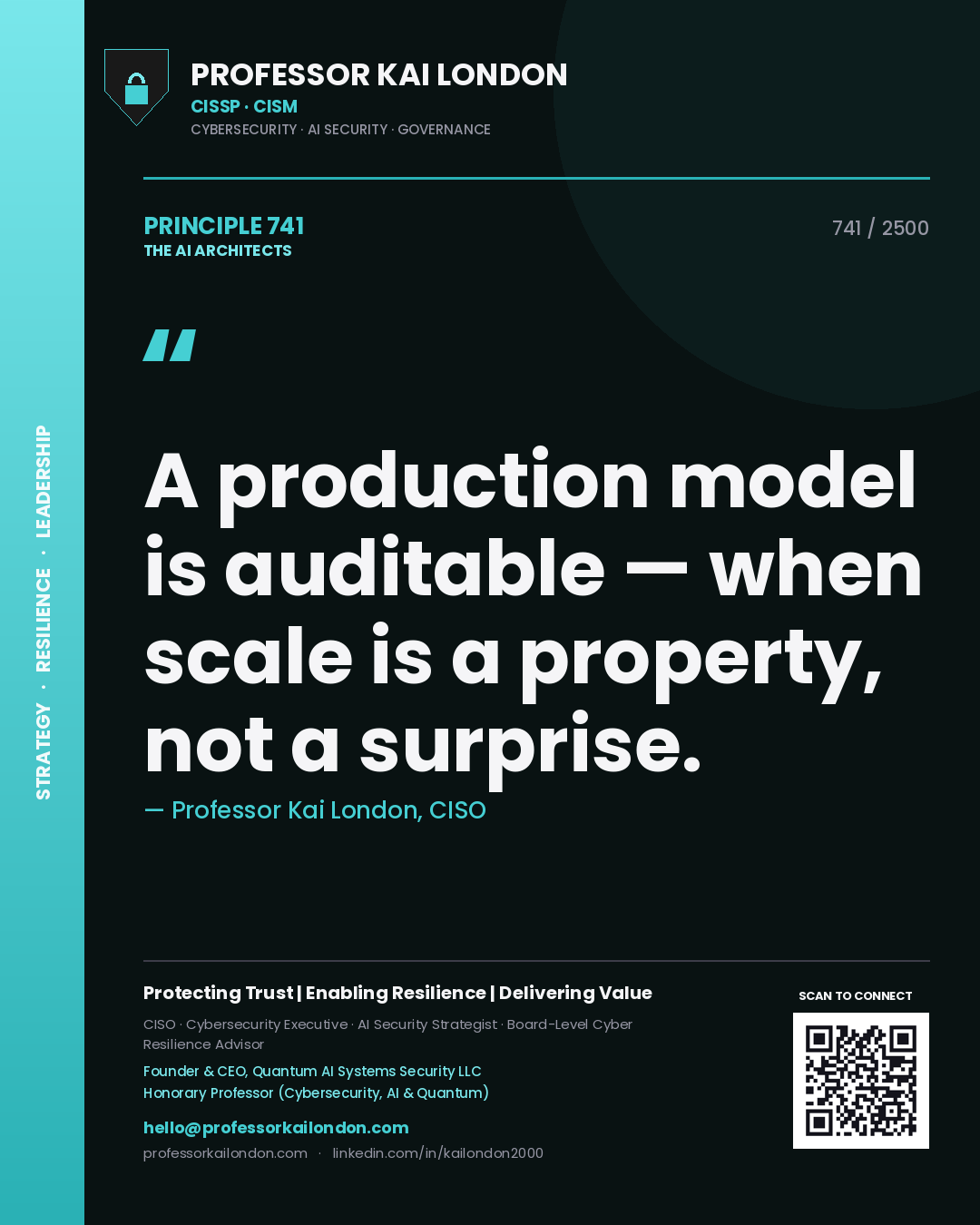 Professor Kai London principle 741: A production model is auditable — when scale is a property, not a surprise.