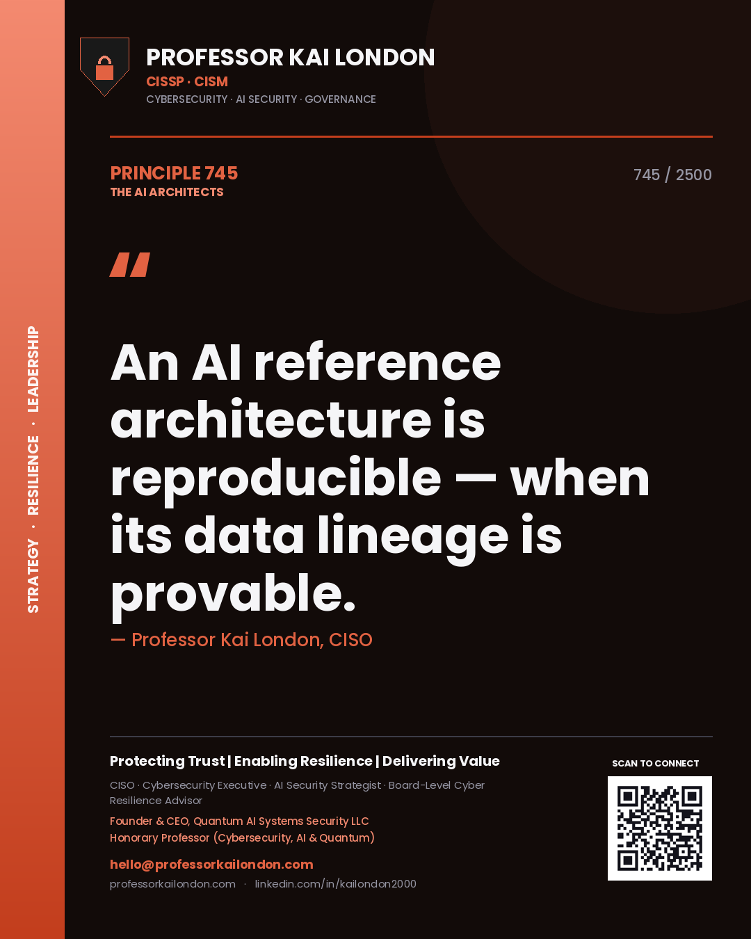 Professor Kai London principle 745: An AI reference architecture is reproducible — when its data lineage is provable.