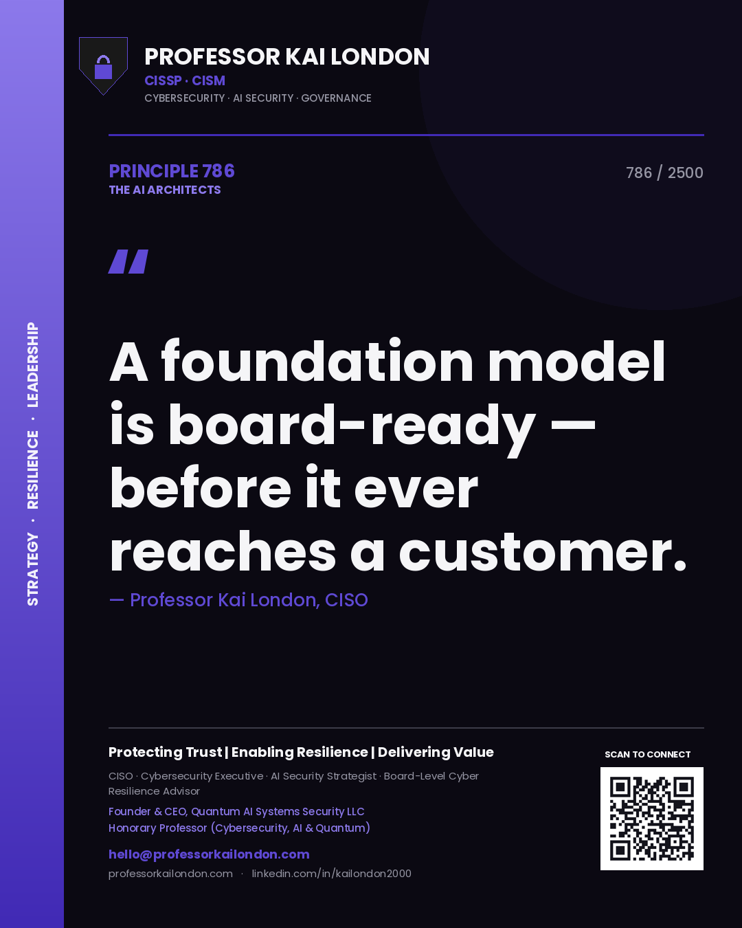 Professor Kai London principle 786: A foundation model is board-ready — before it ever reaches a customer.