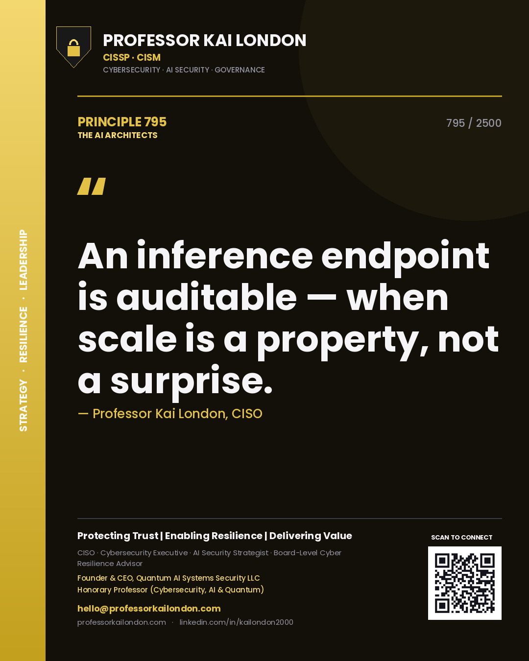 Professor Kai London principle 795: An inference endpoint is auditable — when scale is a property, not a surprise.