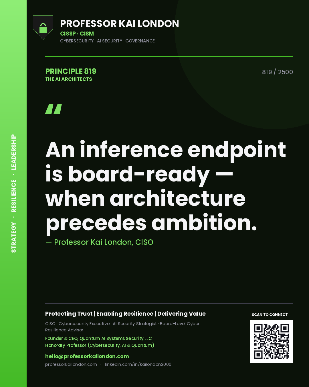 Professor Kai London principle 819: An inference endpoint is board-ready — when architecture precedes ambition.