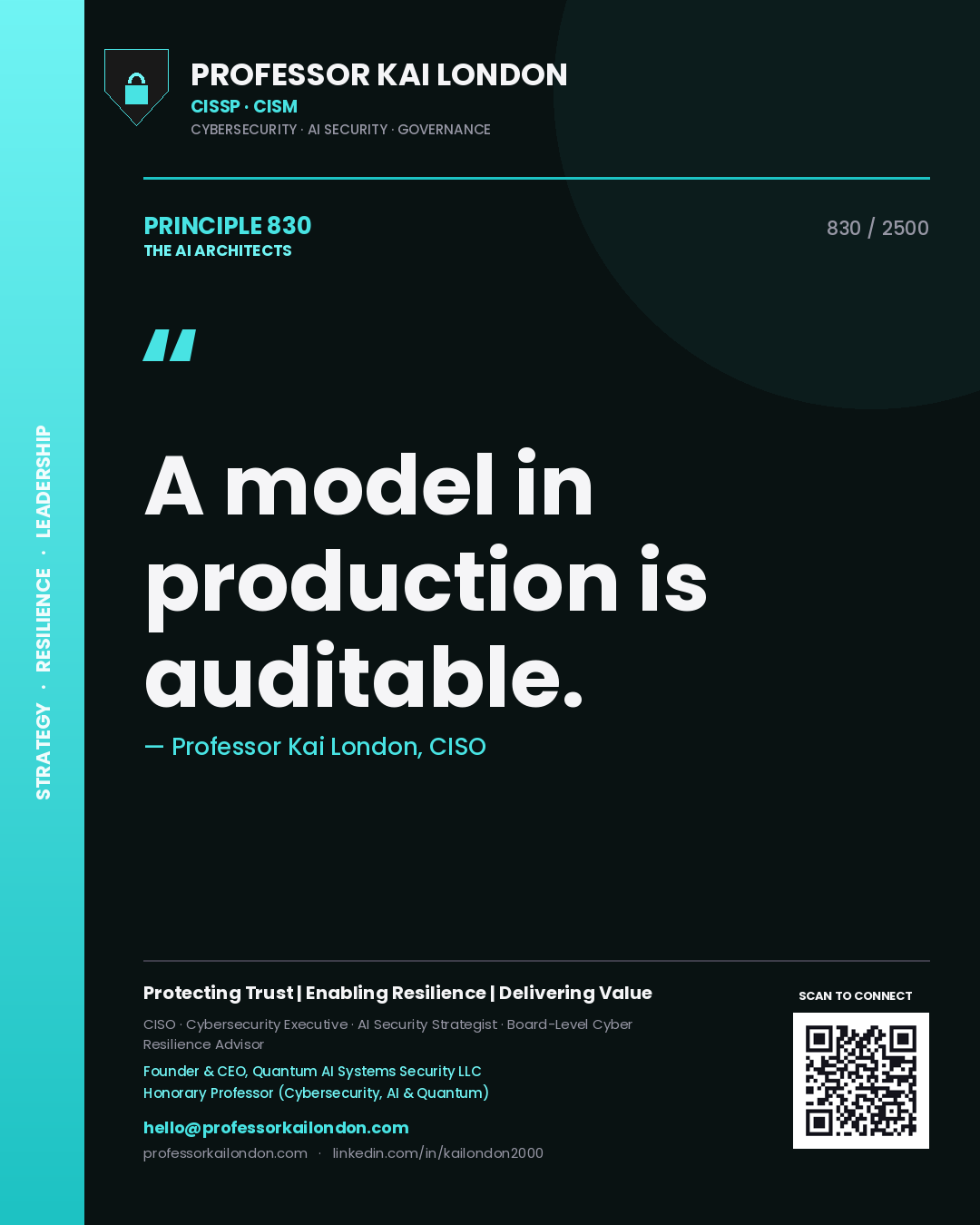Professor Kai London principle 830: A model in production is auditable.