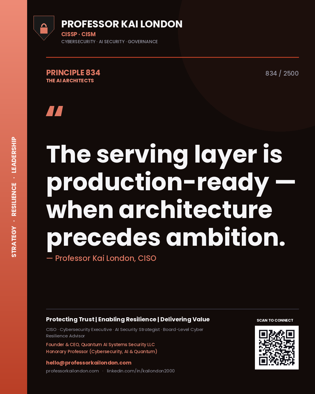 Professor Kai London principle 834: The serving layer is production-ready — when architecture precedes ambition.