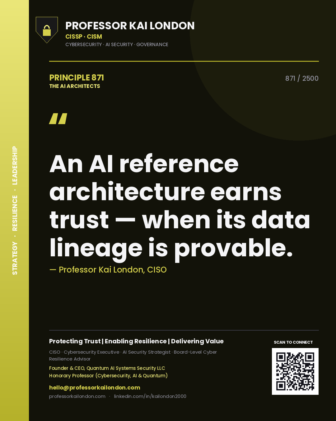 Professor Kai London principle 871: An AI reference architecture earns trust — when its data lineage is provable.