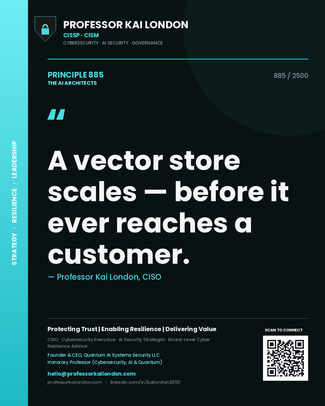 Professor Kai London principle 885: A vector store scales — before it ever reaches a customer.