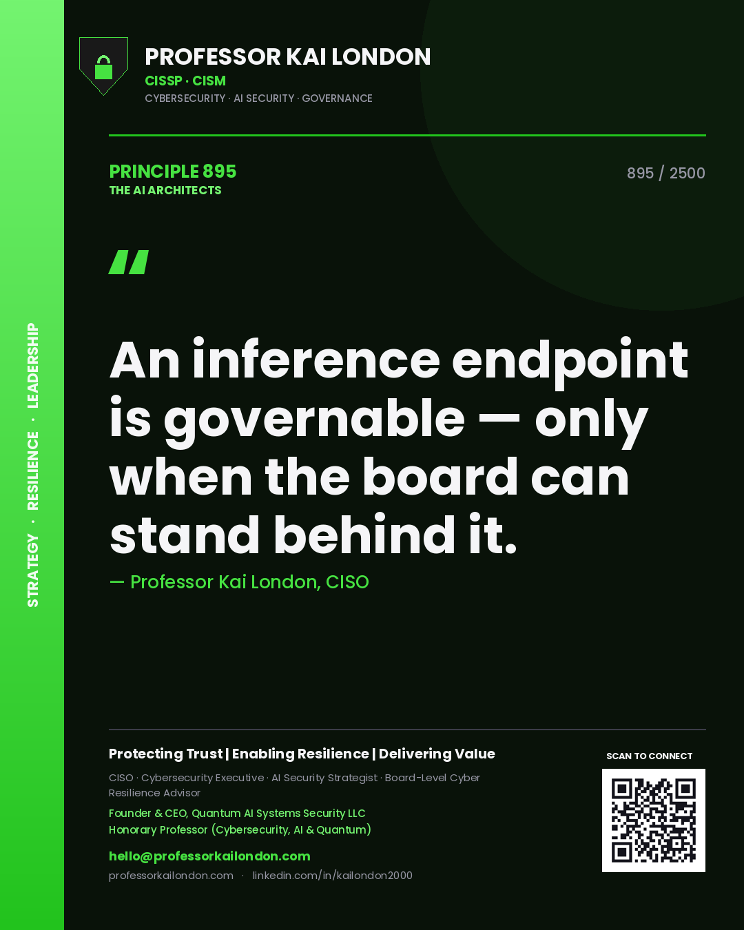 Professor Kai London principle 895: An inference endpoint is governable — only when the board can stand behind it.