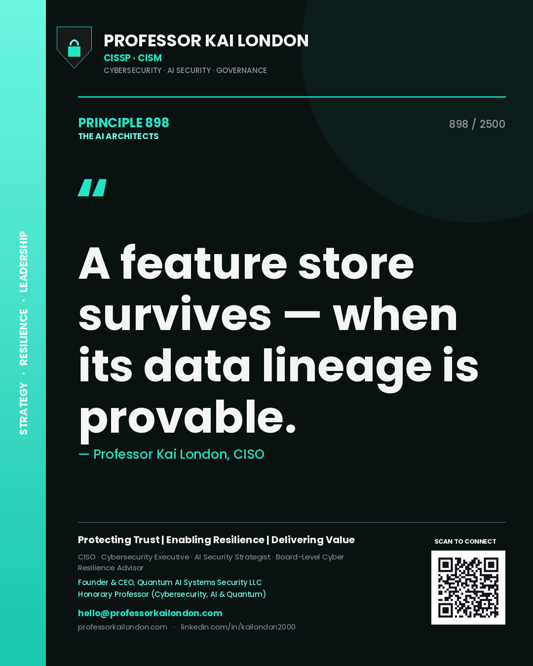 Professor Kai London principle 898: A feature store survives — when its data lineage is provable.