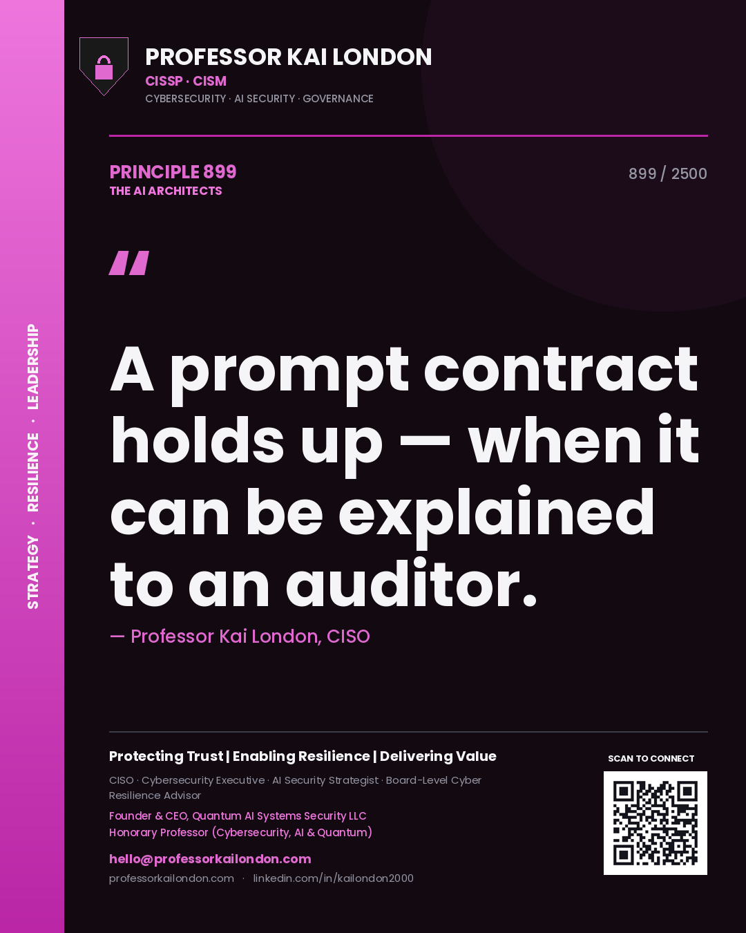 Professor Kai London principle 899: A prompt contract holds up — when it can be explained to an auditor.