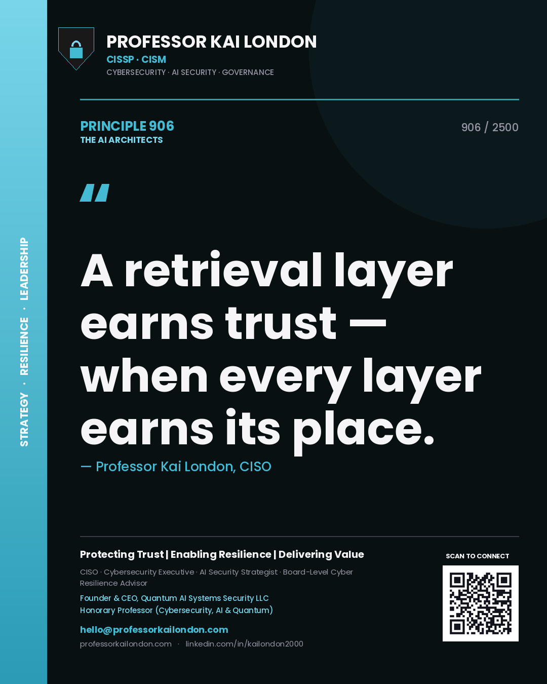 Professor Kai London principle 906: A retrieval layer earns trust — when every layer earns its place.