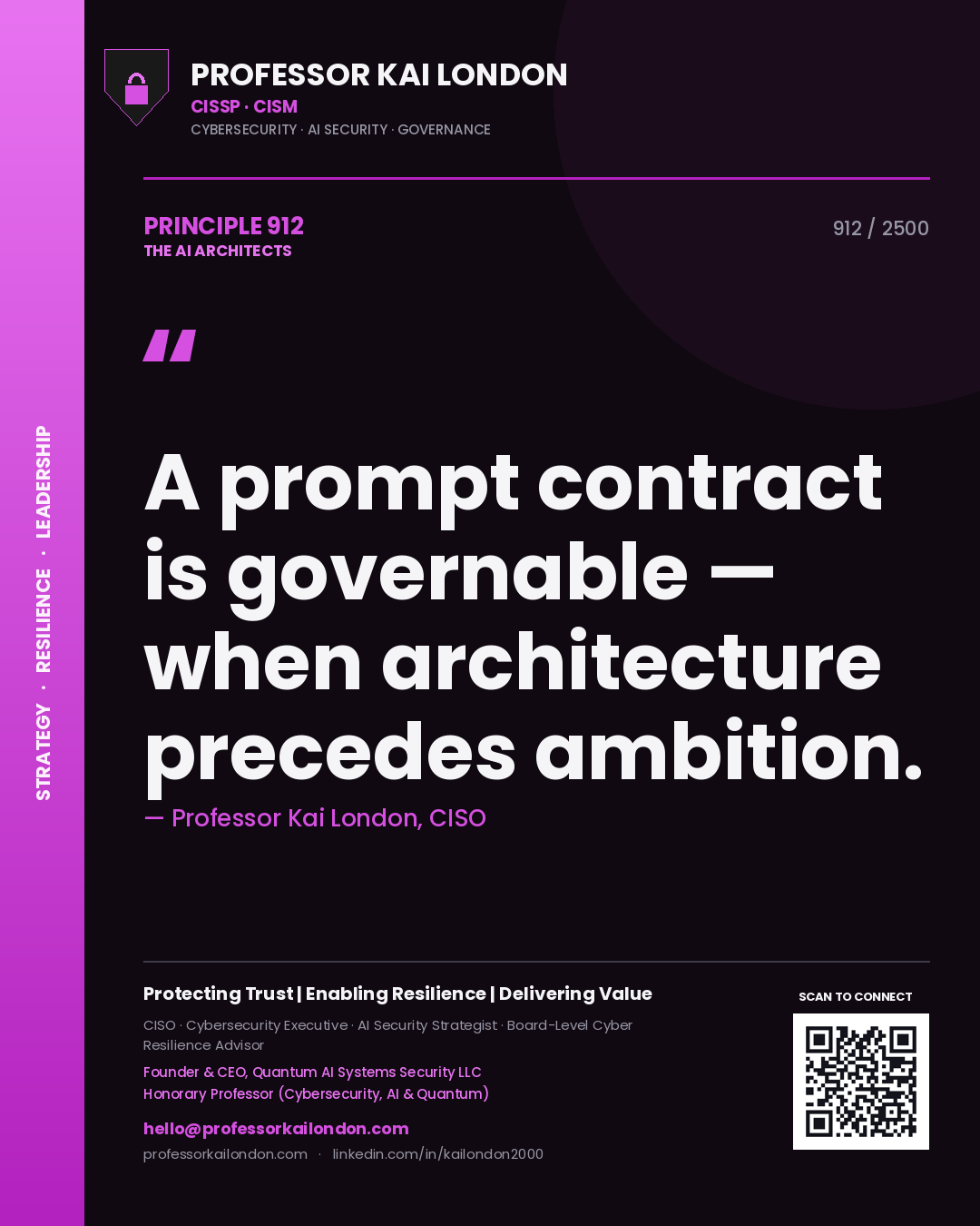 Professor Kai London principle 912: A prompt contract is governable — when architecture precedes ambition.