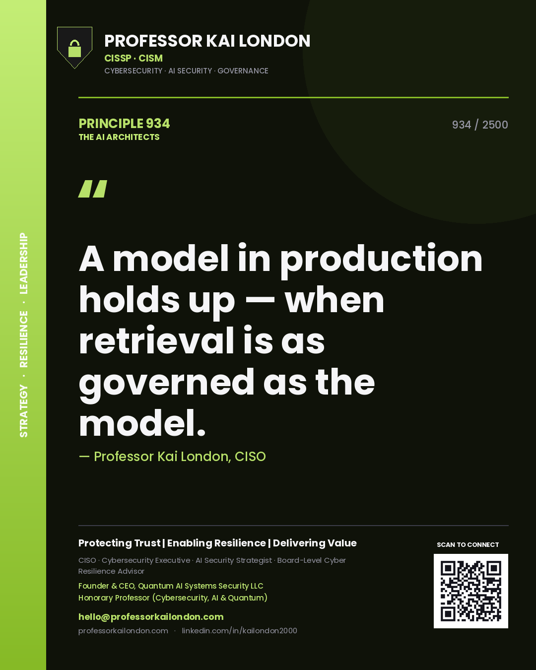 Professor Kai London principle 934: A model in production holds up — when retrieval is as governed as the model.