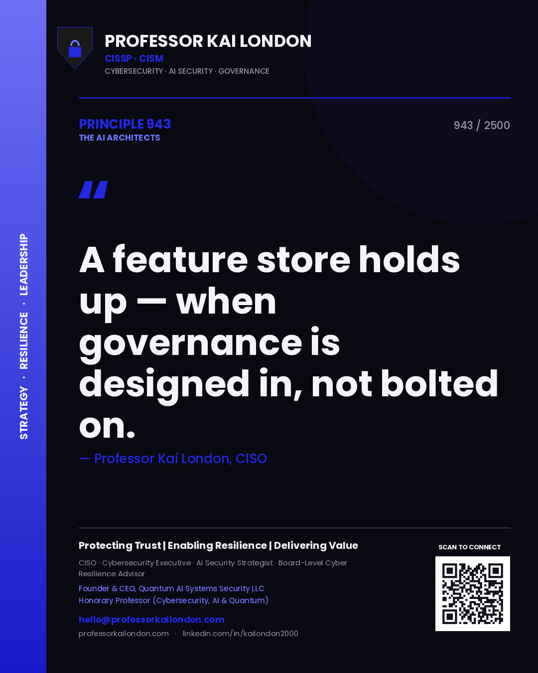 Professor Kai London principle 943: A feature store holds up — when governance is designed in, not bolted on.