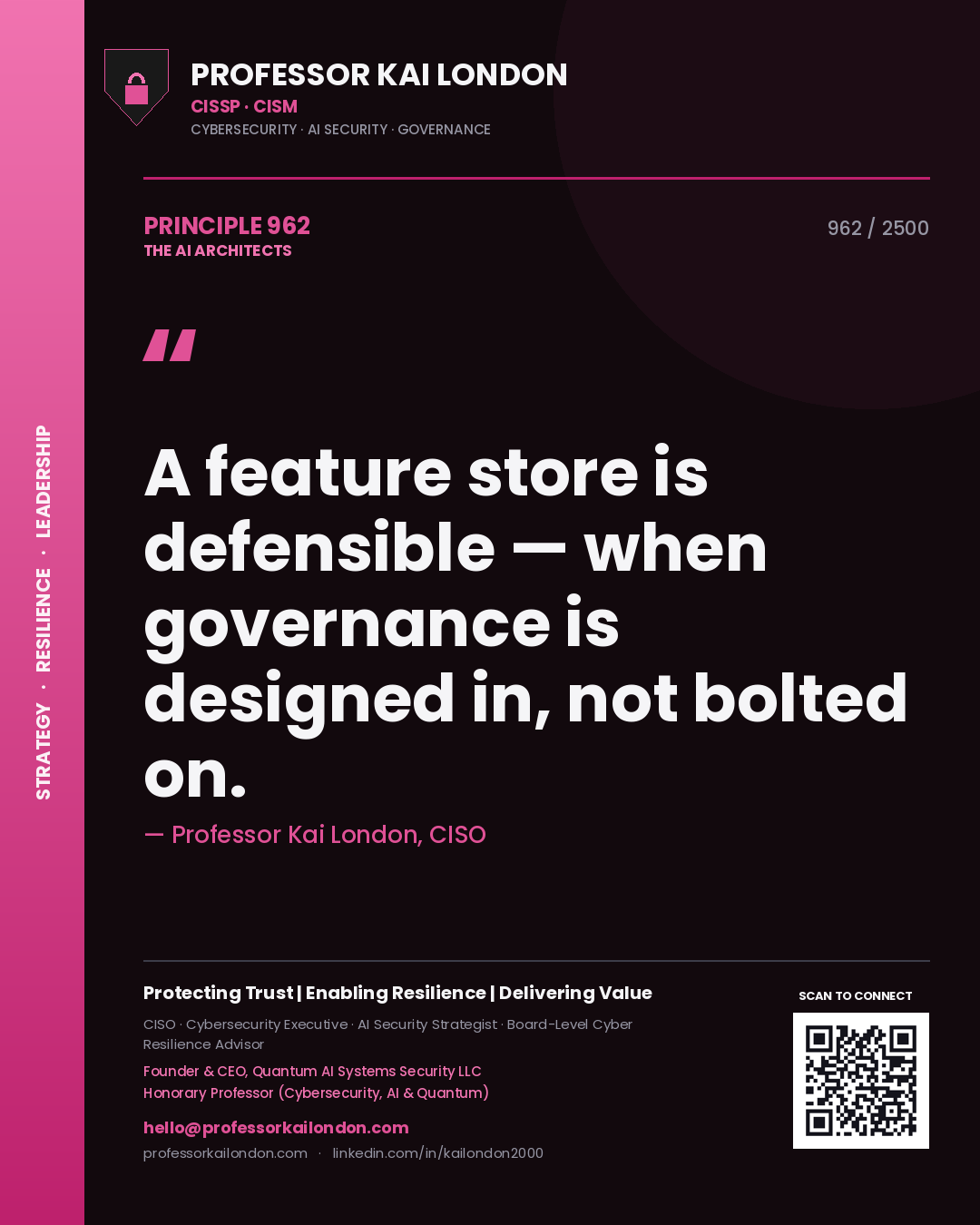 Professor Kai London principle 962: A feature store is defensible — when governance is designed in, not bolted on.