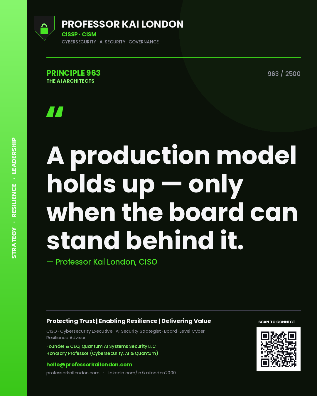 Professor Kai London principle 963: A production model holds up — only when the board can stand behind it.