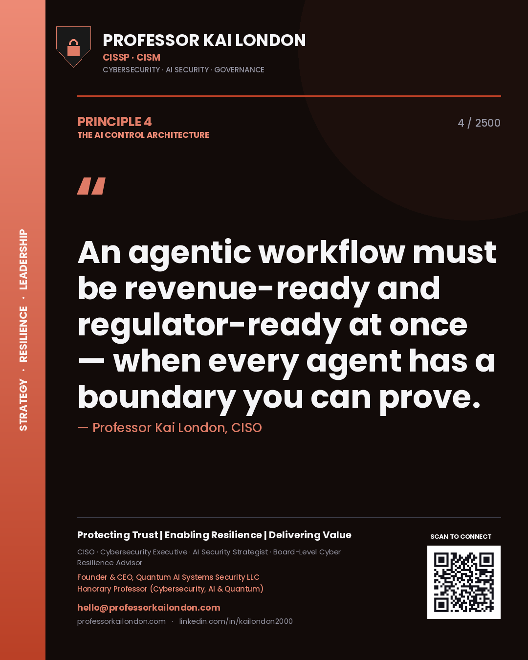 Professor Kai London principle 4: An agentic workflow must be revenue-ready and regulator-ready at once — when every agent has a boundary you can prove.