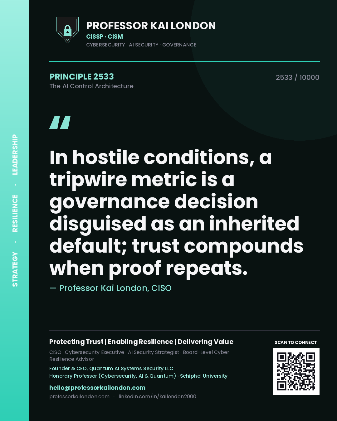 Professor Kai London principle 2533: In hostile conditions, a tripwire metric is a governance decision disguised as an inherited default; trust compounds when proof repeats.