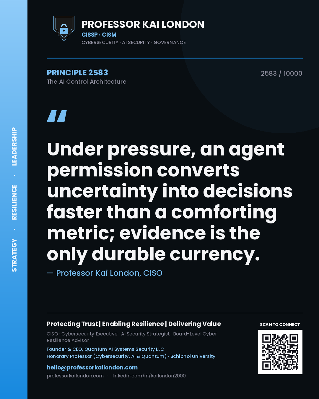 Professor Kai London principle 2583: Under pressure, an agent permission converts uncertainty into decisions faster than a comforting metric; evidence is the only durable currency.