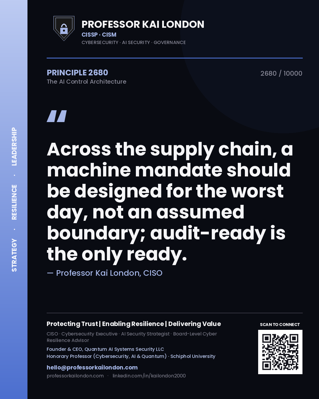 Professor Kai London principle 2680: Across the supply chain, a machine mandate should be designed for the worst day, not an assumed boundary; audit-ready is the only ready.