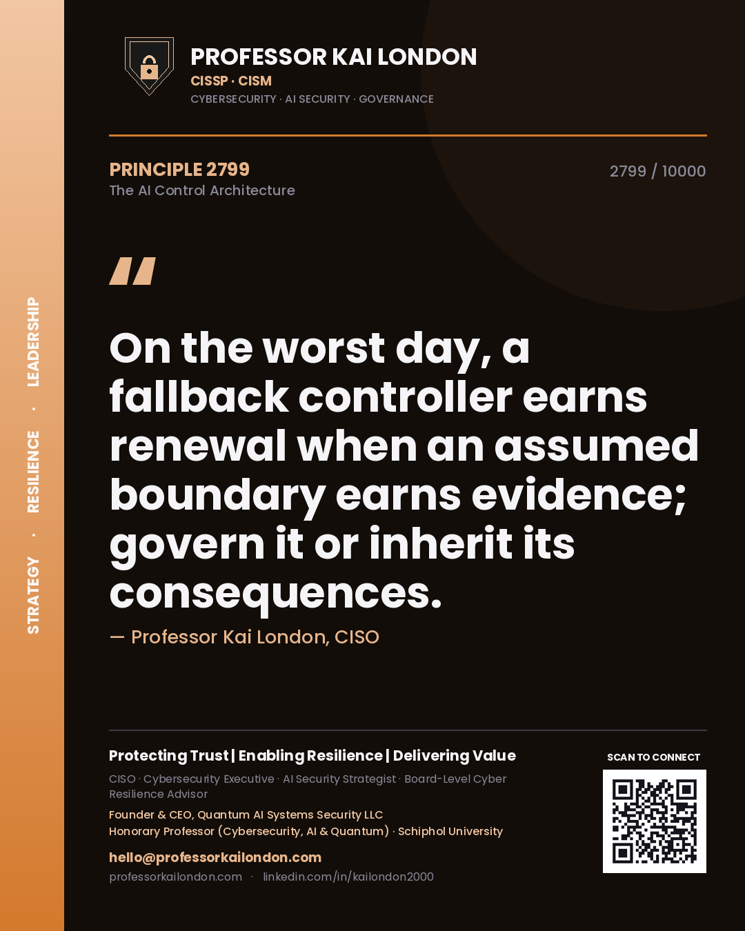 Professor Kai London principle 2799: On the worst day, a fallback controller earns renewal when an assumed boundary earns evidence; govern it or inherit its consequences.