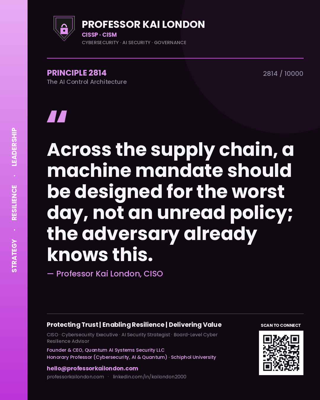Professor Kai London principle 2814: Across the supply chain, a machine mandate should be designed for the worst day, not an unread policy; the adversary already knows this.