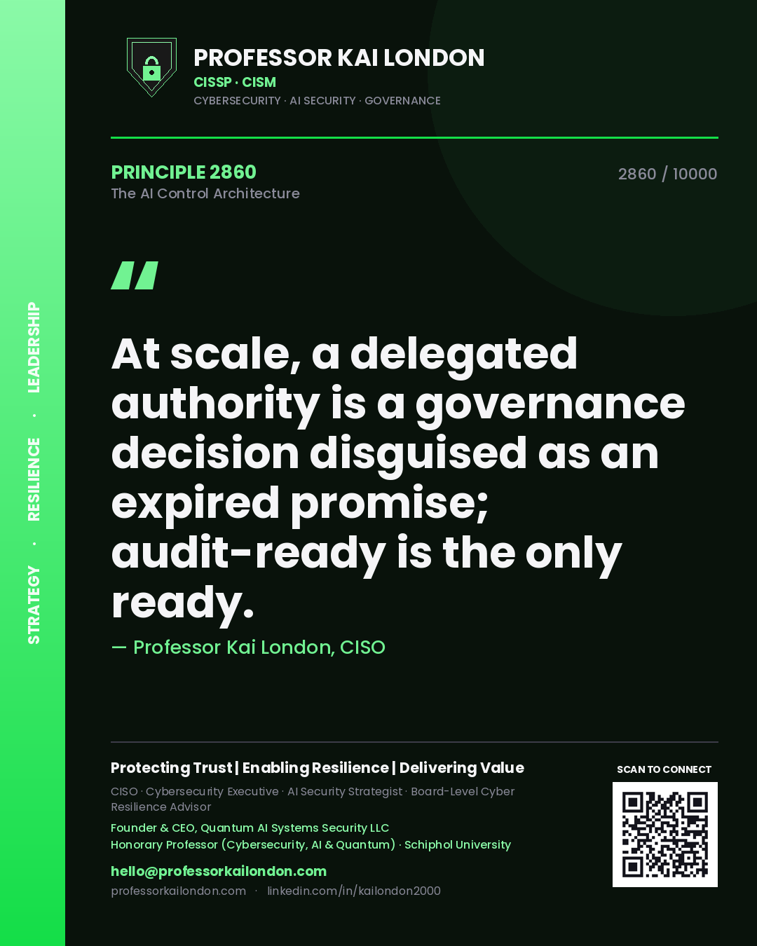 Professor Kai London principle 2860: At scale, a delegated authority is a governance decision disguised as an expired promise; audit-ready is the only ready.