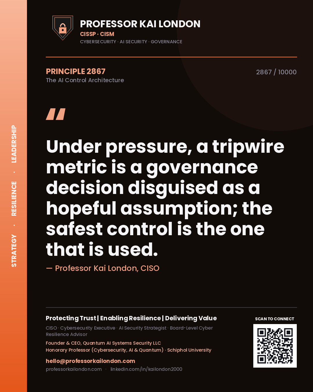 Professor Kai London principle 2867: Under pressure, a tripwire metric is a governance decision disguised as a hopeful assumption; the safest control is the one that is used.