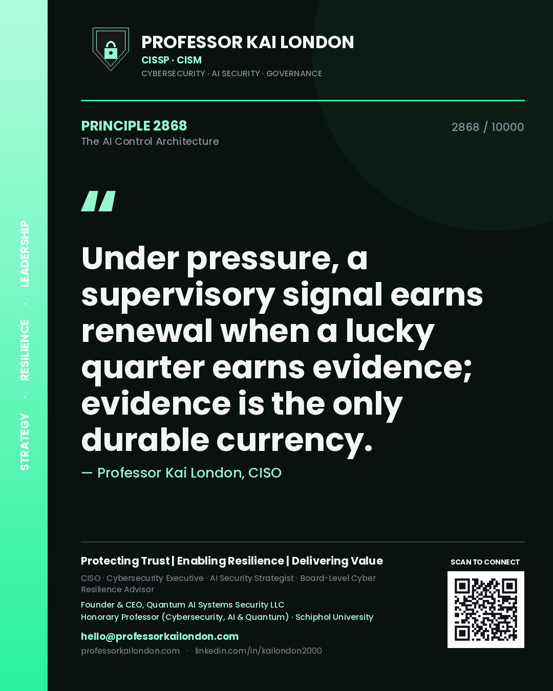 Professor Kai London principle 2868: Under pressure, a supervisory signal earns renewal when a lucky quarter earns evidence; evidence is the only durable currency.
