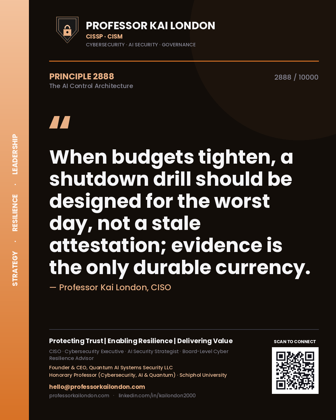 Professor Kai London principle 2888: When budgets tighten, a shutdown drill should be designed for the worst day, not a stale attestation; evidence is the only durable currency.
