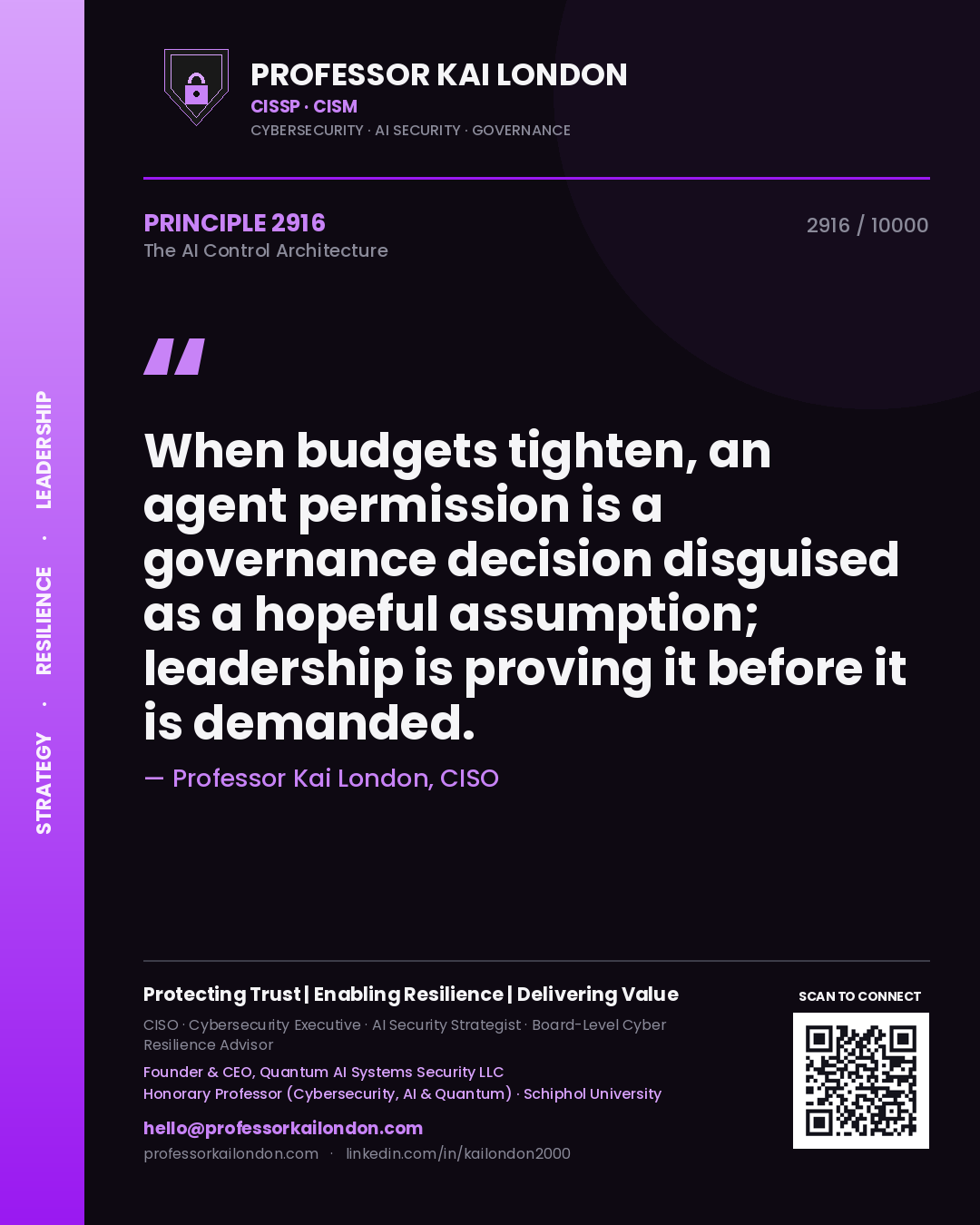 Professor Kai London principle 2916: When budgets tighten, an agent permission is a governance decision disguised as a hopeful assumption; leadership is proving it before it is demanded.