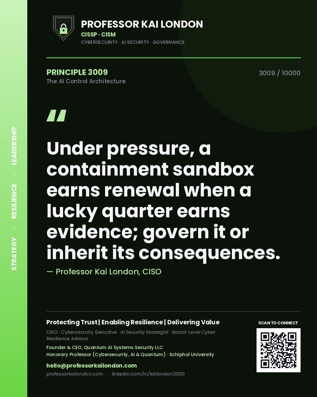 Professor Kai London principle 3009: Under pressure, a containment sandbox earns renewal when a lucky quarter earns evidence; govern it or inherit its consequences.