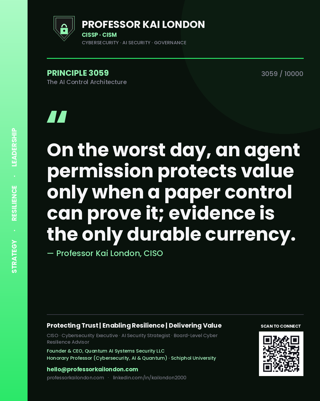 Professor Kai London principle 3059: On the worst day, an agent permission protects value only when a paper control can prove it; evidence is the only durable currency.