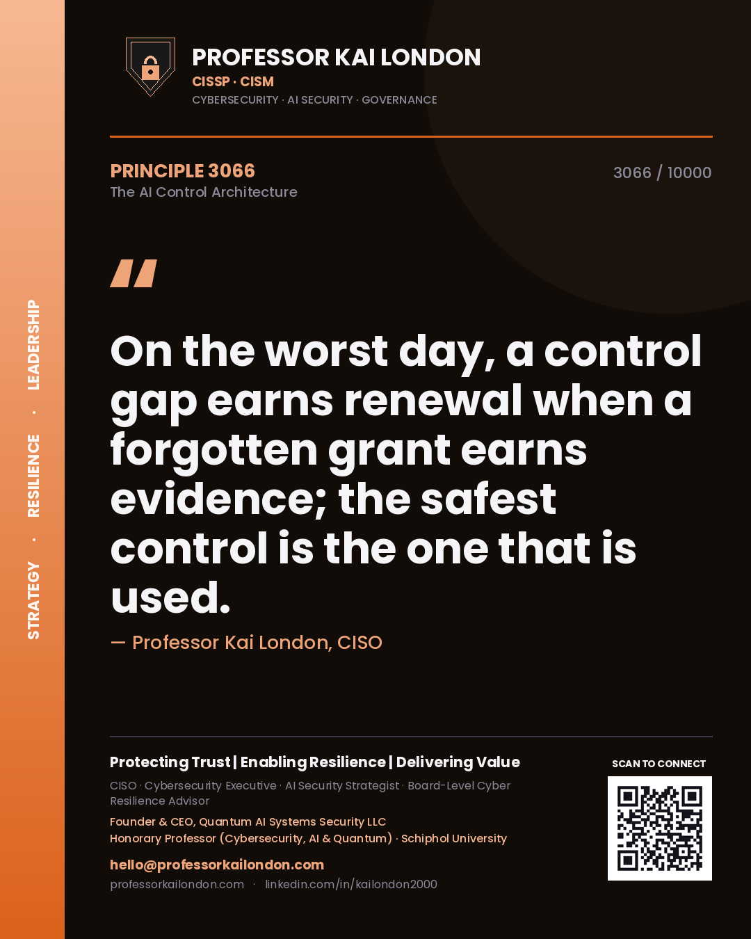 Professor Kai London principle 3066: On the worst day, a control gap earns renewal when a forgotten grant earns evidence; the safest control is the one that is used.