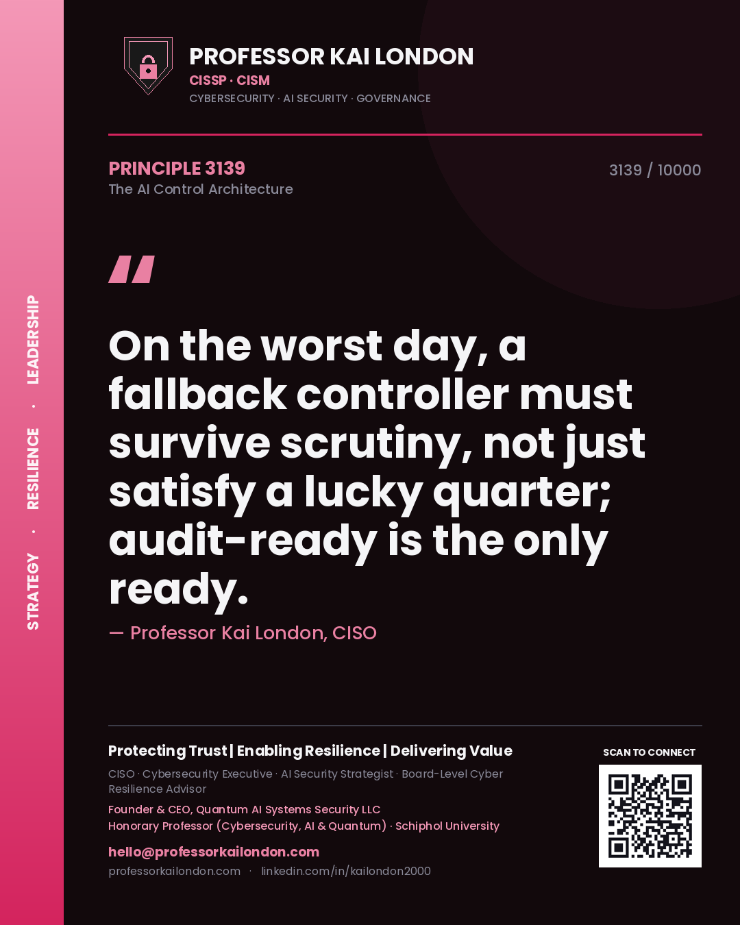 Professor Kai London principle 3139: On the worst day, a fallback controller must survive scrutiny, not just satisfy a lucky quarter; audit-ready is the only ready.