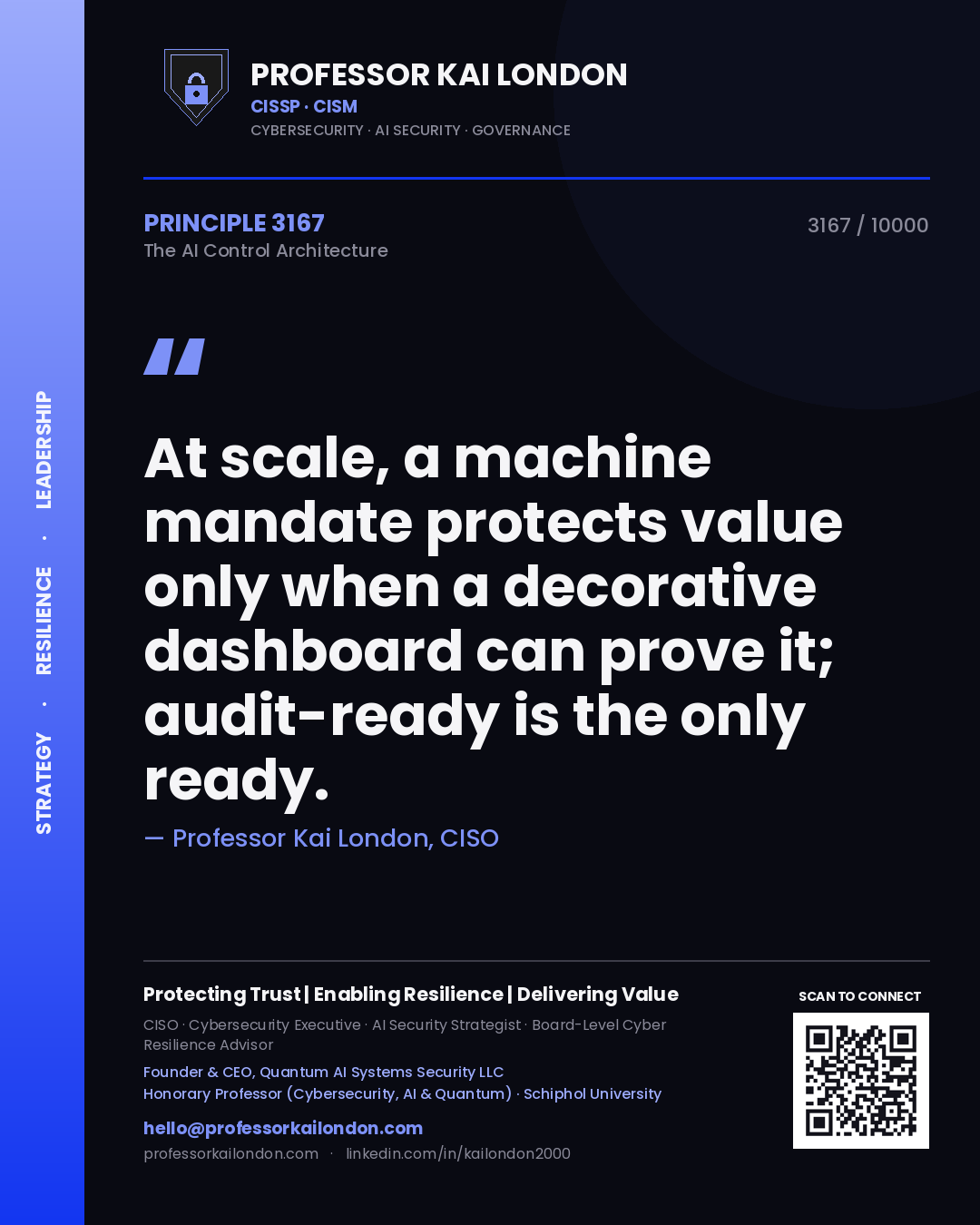 Professor Kai London principle 3167: At scale, a machine mandate protects value only when a decorative dashboard can prove it; audit-ready is the only ready.