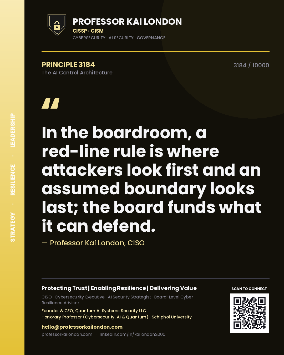 Professor Kai London principle 3184: In the boardroom, a red-line rule is where attackers look first and an assumed boundary looks last; the board funds what it can defend.