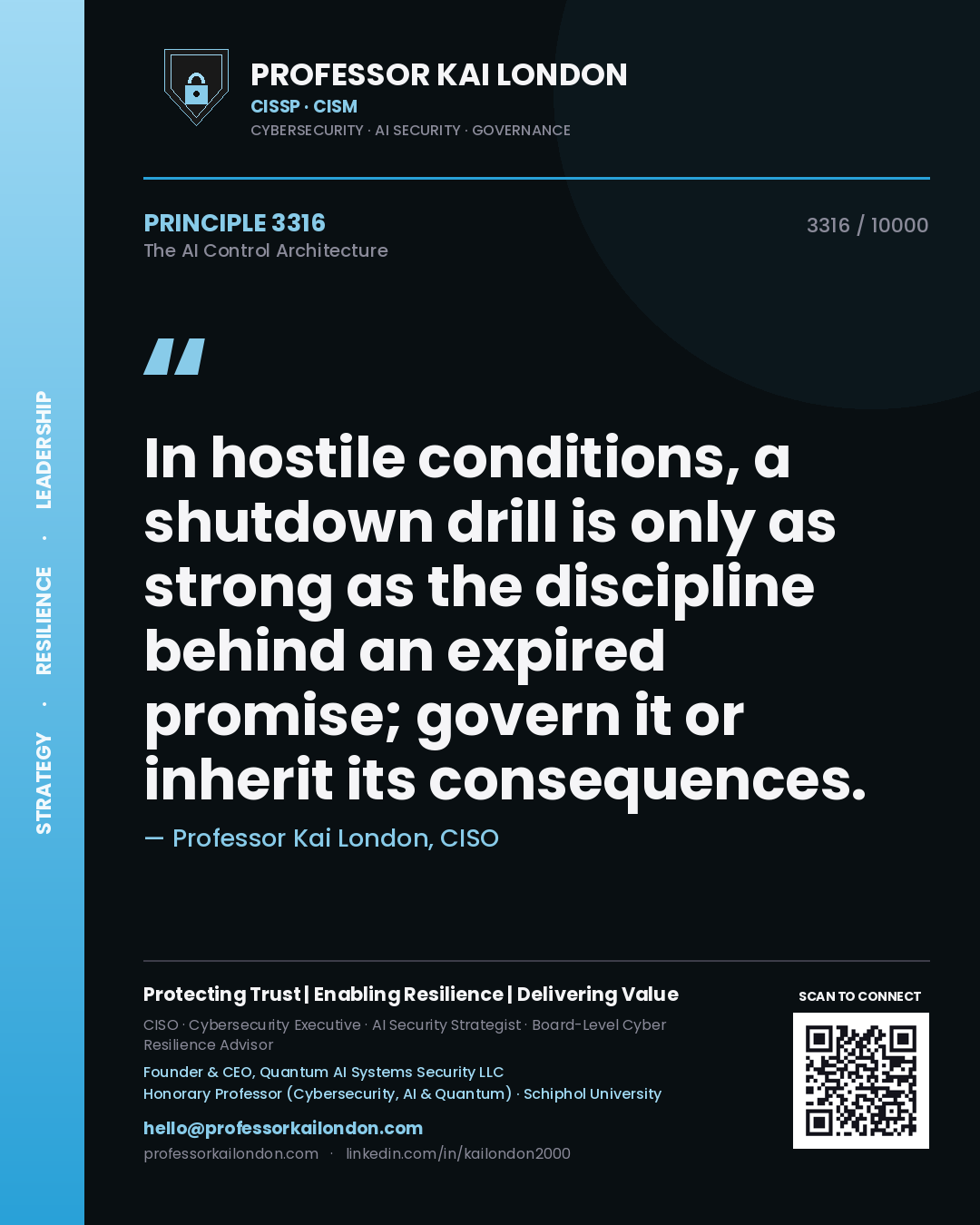 Professor Kai London principle 3316: In hostile conditions, a shutdown drill is only as strong as the discipline behind an expired promise; govern it or inherit its consequences.