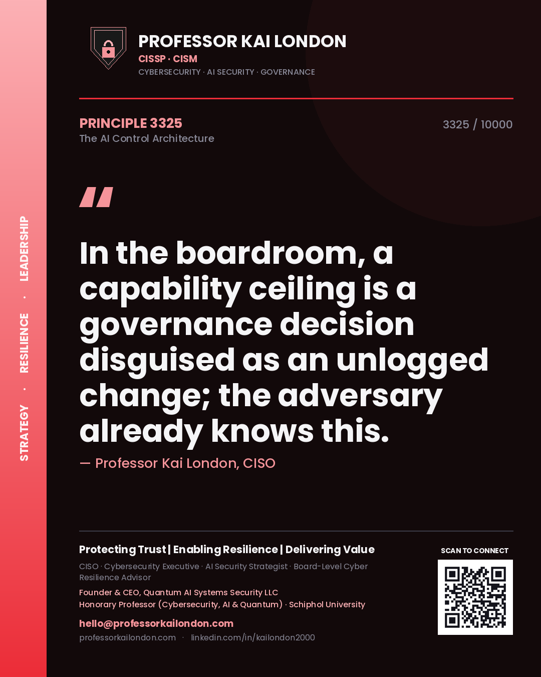 Professor Kai London principle 3325: In the boardroom, a capability ceiling is a governance decision disguised as an unlogged change; the adversary already knows this.