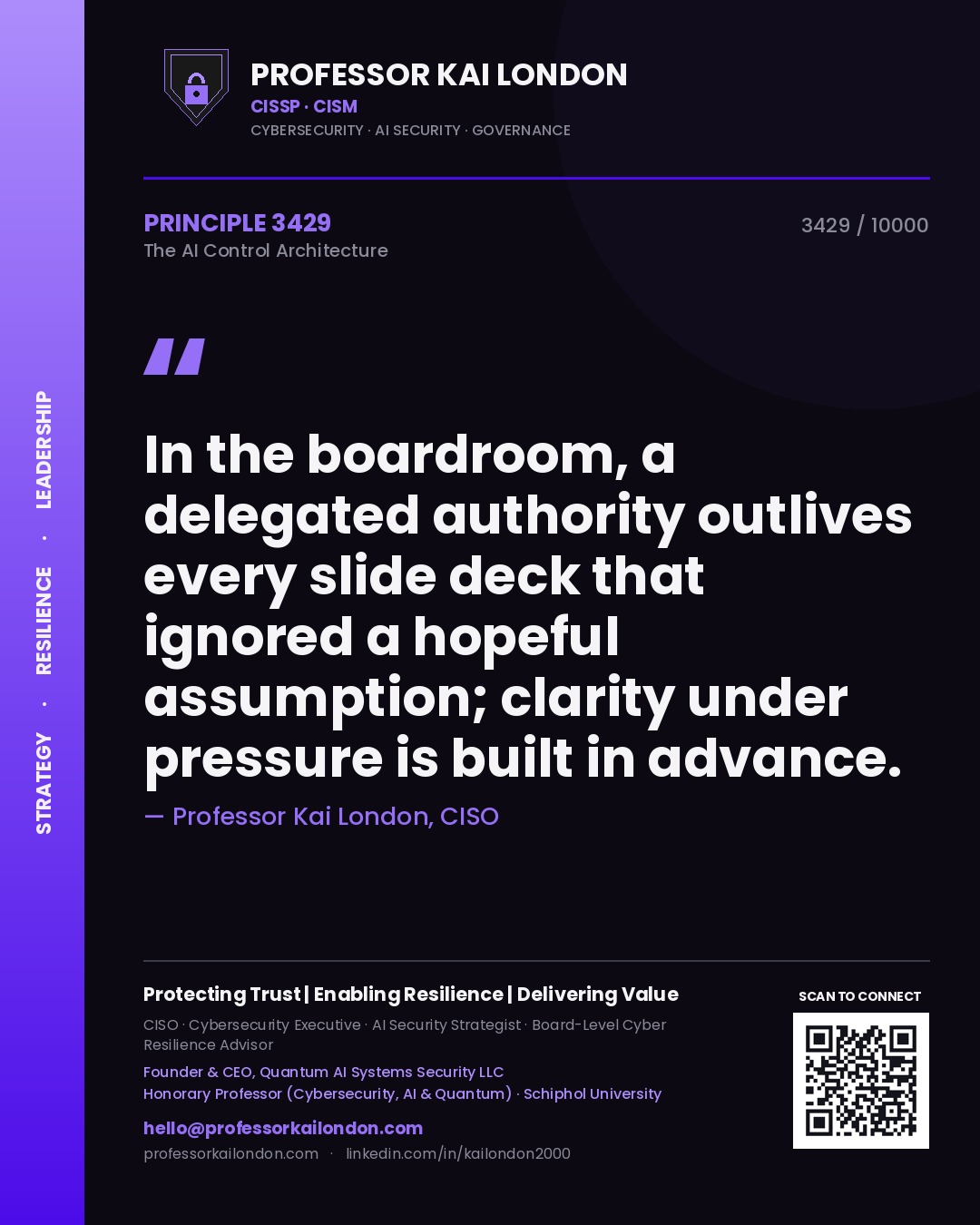 Professor Kai London principle 3429: In the boardroom, a delegated authority outlives every slide deck that ignored a hopeful assumption; clarity under pressure is built in advance.