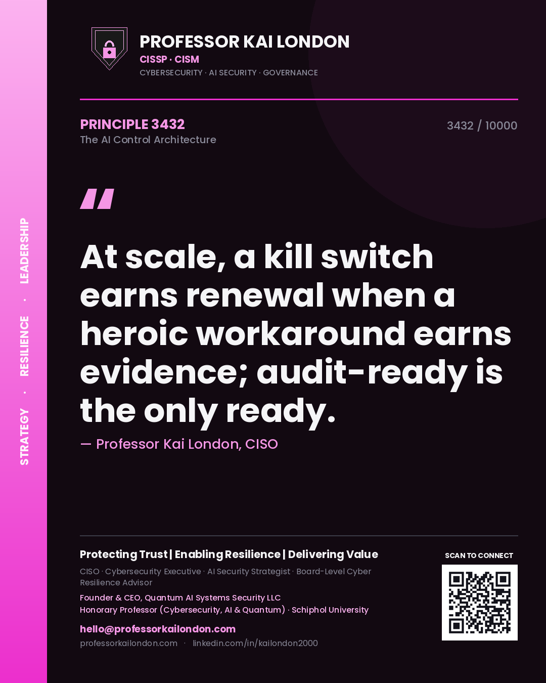 Professor Kai London principle 3432: At scale, a kill switch earns renewal when a heroic workaround earns evidence; audit-ready is the only ready.