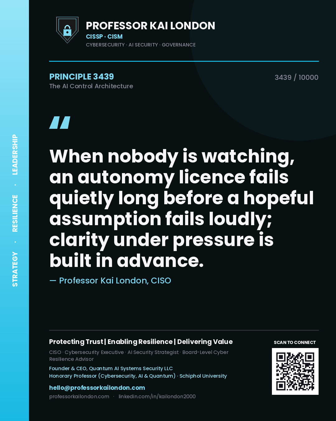 Professor Kai London principle 3439: When nobody is watching, an autonomy licence fails quietly long before a hopeful assumption fails loudly; clarity under pressure is built in advance.